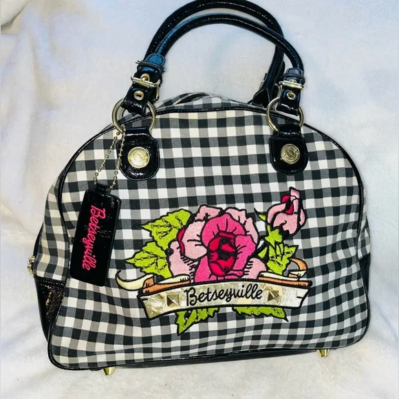 Betsey Johnson Black and White Checkered Handbag - Picture 1 of 13